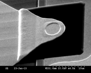 SEM picture of a fabricated RTD with polyimide passivation